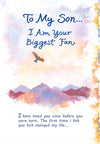 Luxury Fold Out Keepsake Greeting Card 'To My Son, I Am Your Biggest Fan' - Unique Expressive Art Card With Original Verse 5 x 7 Inches (12 x 17 Cms)