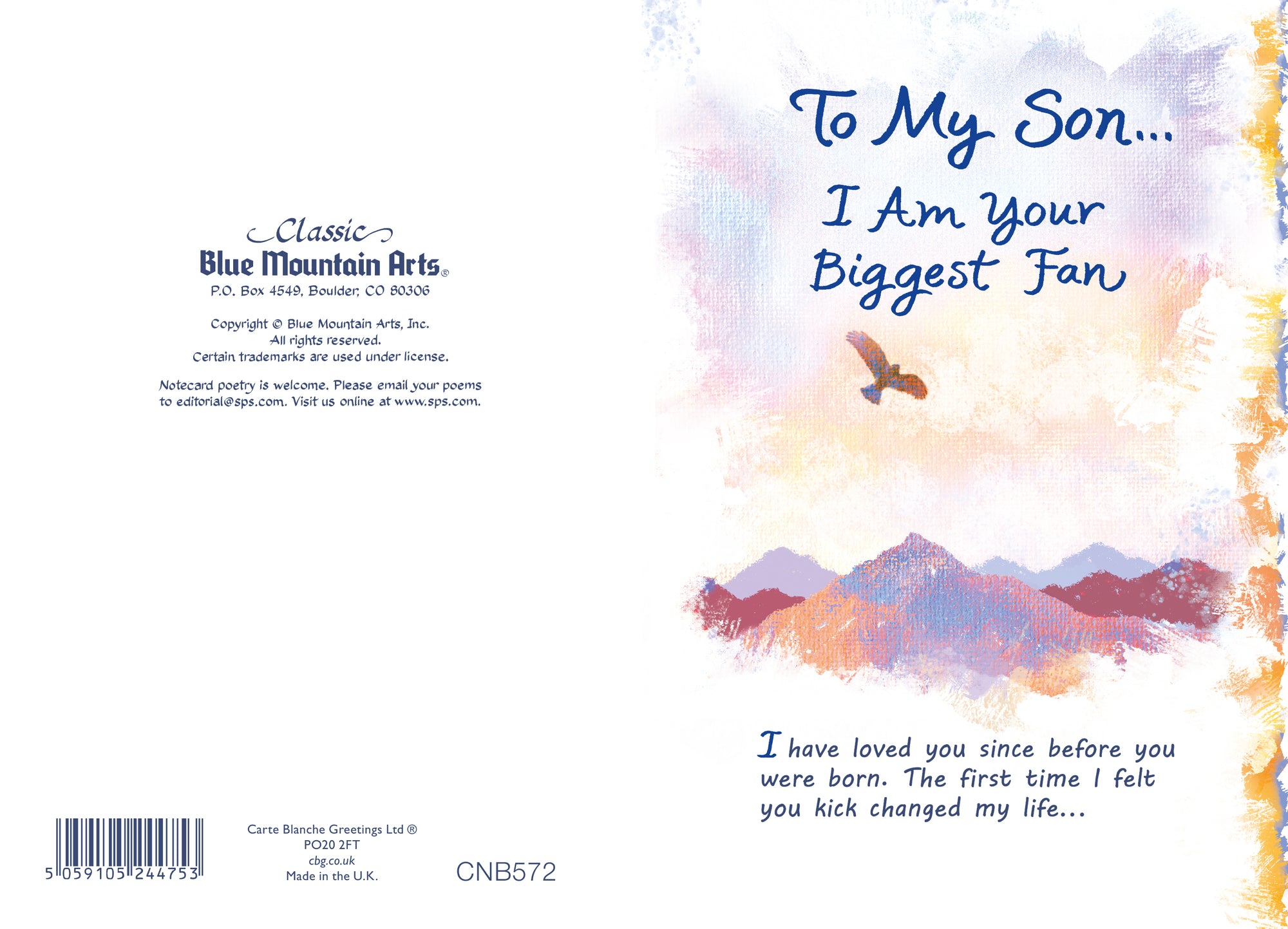 Luxury Fold Out Keepsake Greeting Card 'To My Son, I Am Your Biggest Fan' - Unique Expressive Art Card With Original Verse 5 x 7 Inches (12 x 17 Cms)