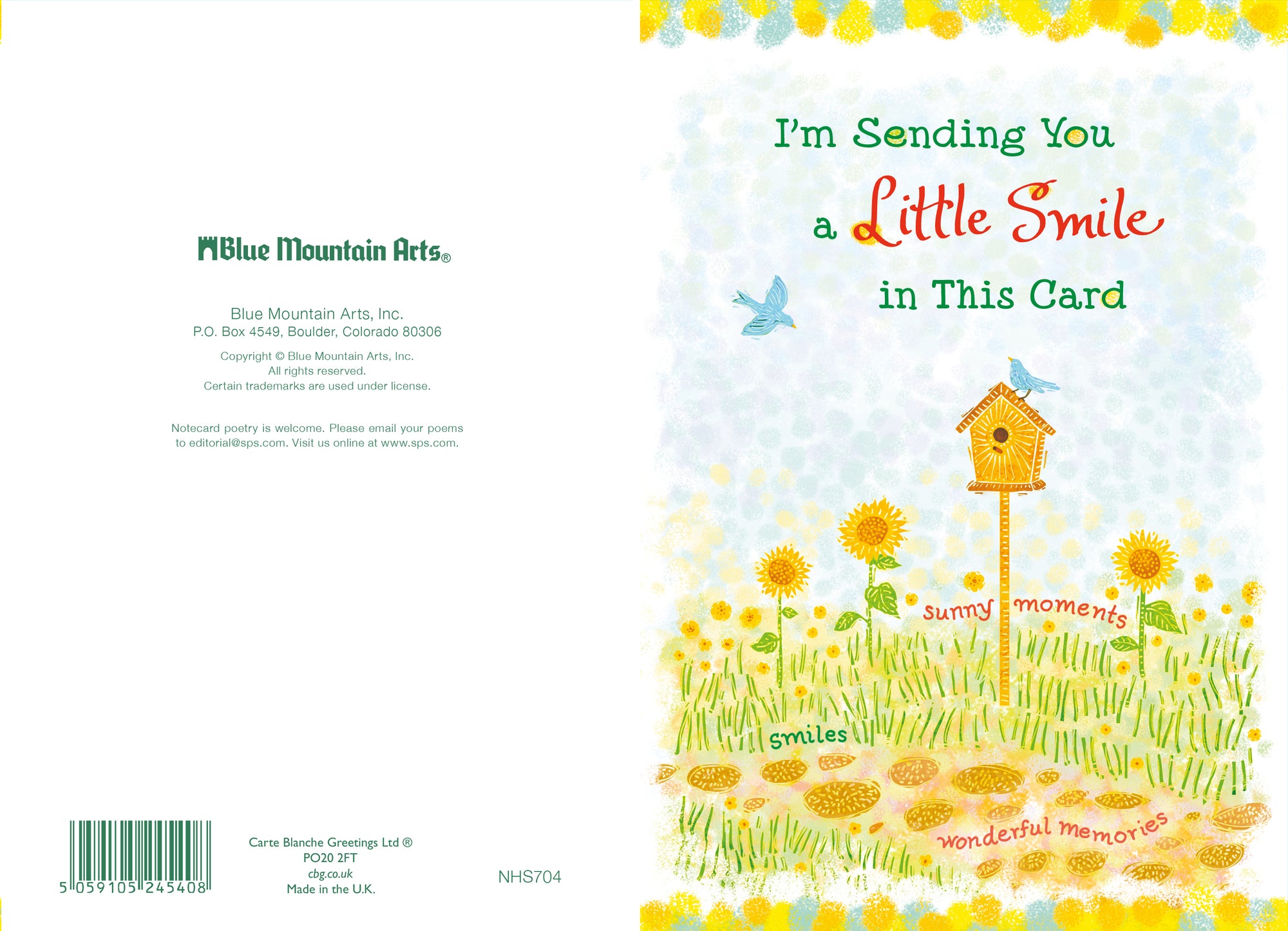 Luxury Fold Out Keepsake 'I'm Sending You A Little Smile' Uplifting Greeting Card - Unique Expressive Art Card With Original Verse 5 x 7 Inches (12 x 17 Cms)