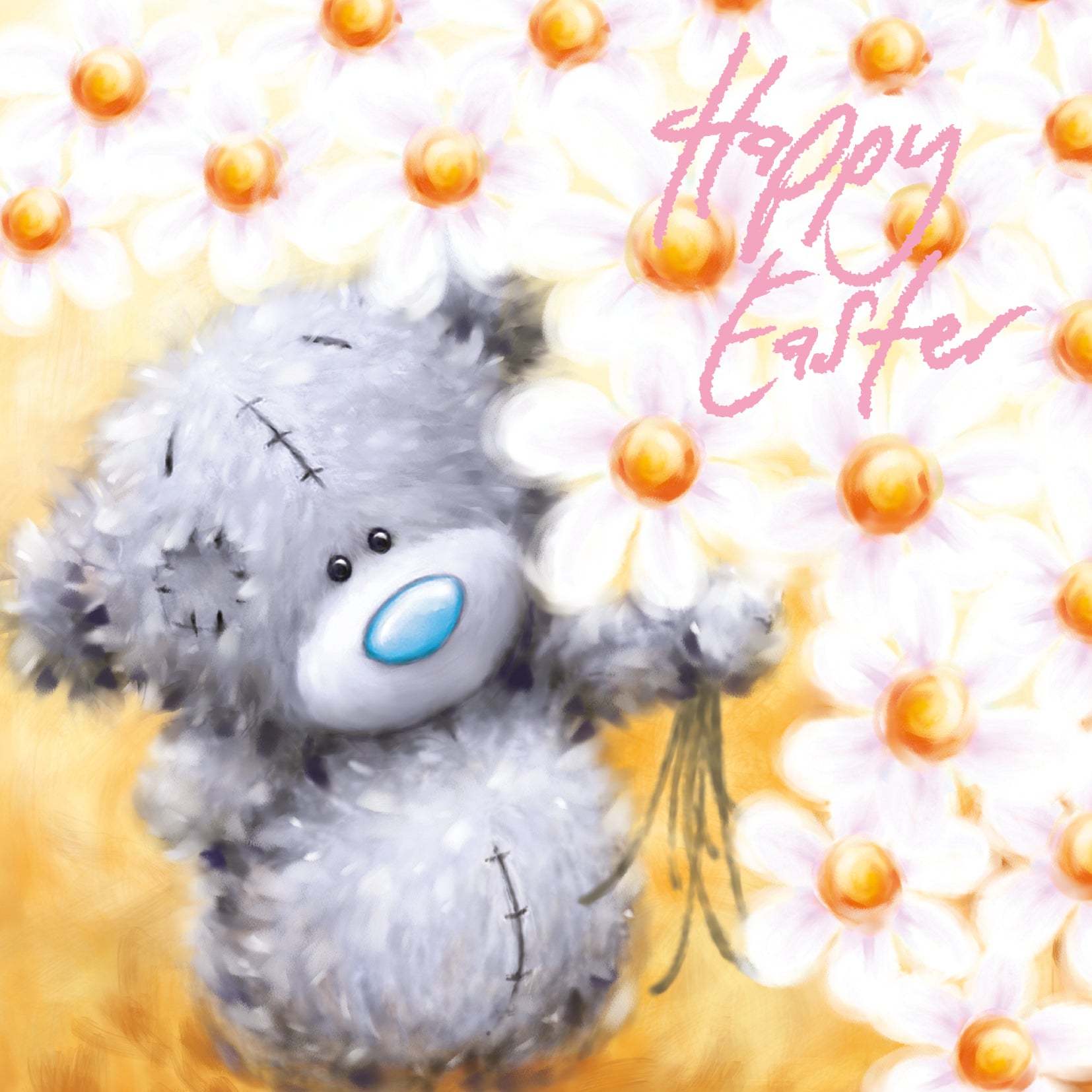 Me to You Happy Easter Card Tatty Teddy Holding a Daisy Bouquet 14 x 14cm - Official collection