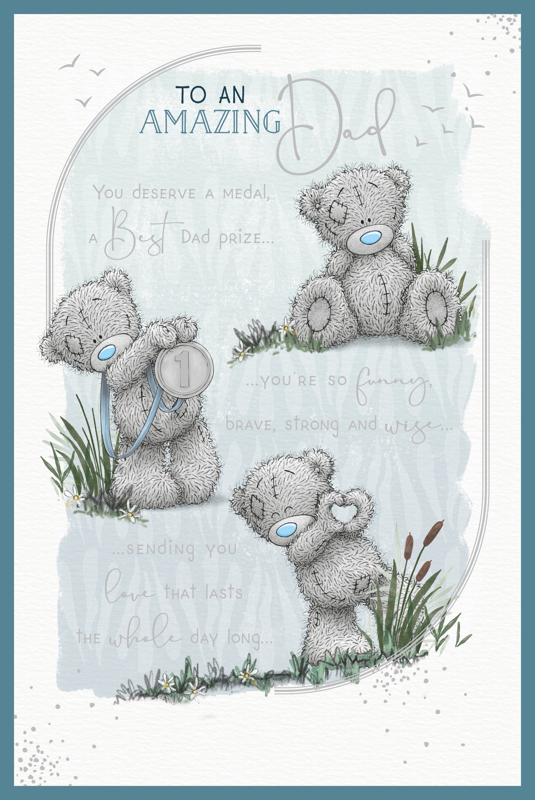 Me to You Tatty Teddy Father's Day Greeting Card, Tatty Teddy , With Storyboard illustrations, Number 1 Medal and Heart Gesture, 6 x 9 Inches - Official Collection