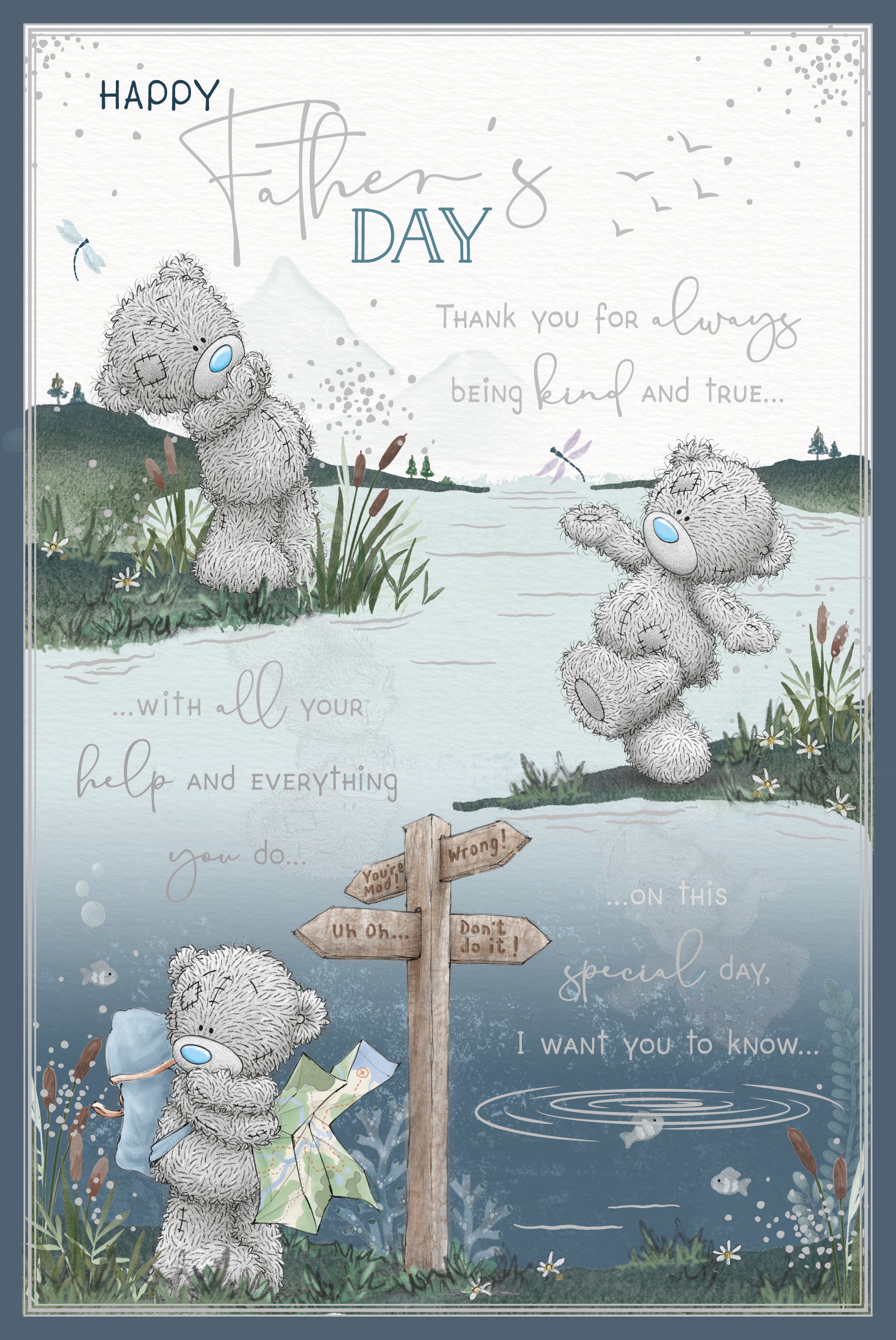Me to You Tatty Teddy Happy Father's Day Storyboard Card, Tatty Teddy On a Countryside Hike, 6 x 9 Inches - Official Collection