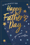 Father's Day card with stars and text on a blue background