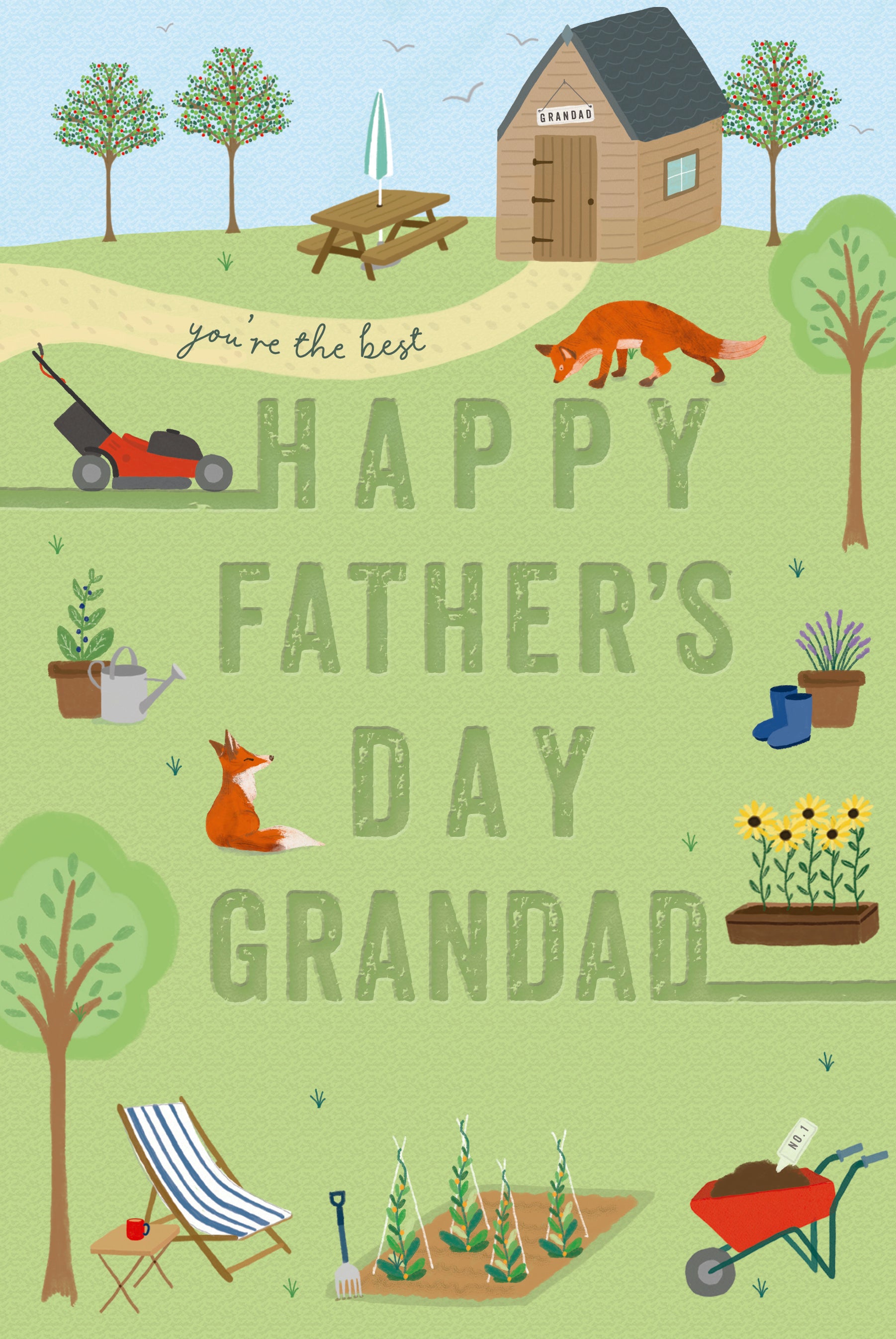 Wishing Well Luxury Handmade Father's Day Card For Grandad, Garden Theme, 6 x 9 inches