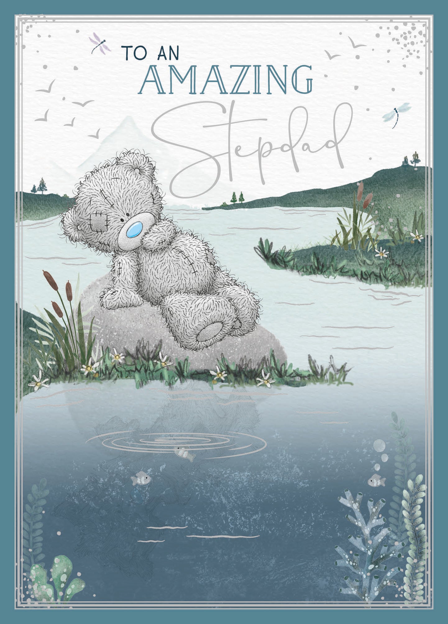 Me To You Tatty Teddy Amazing Stepdad Card For Father's Day, Tatty Teddy On A Rock By The River, 5 x 7 inches - Official Collection
