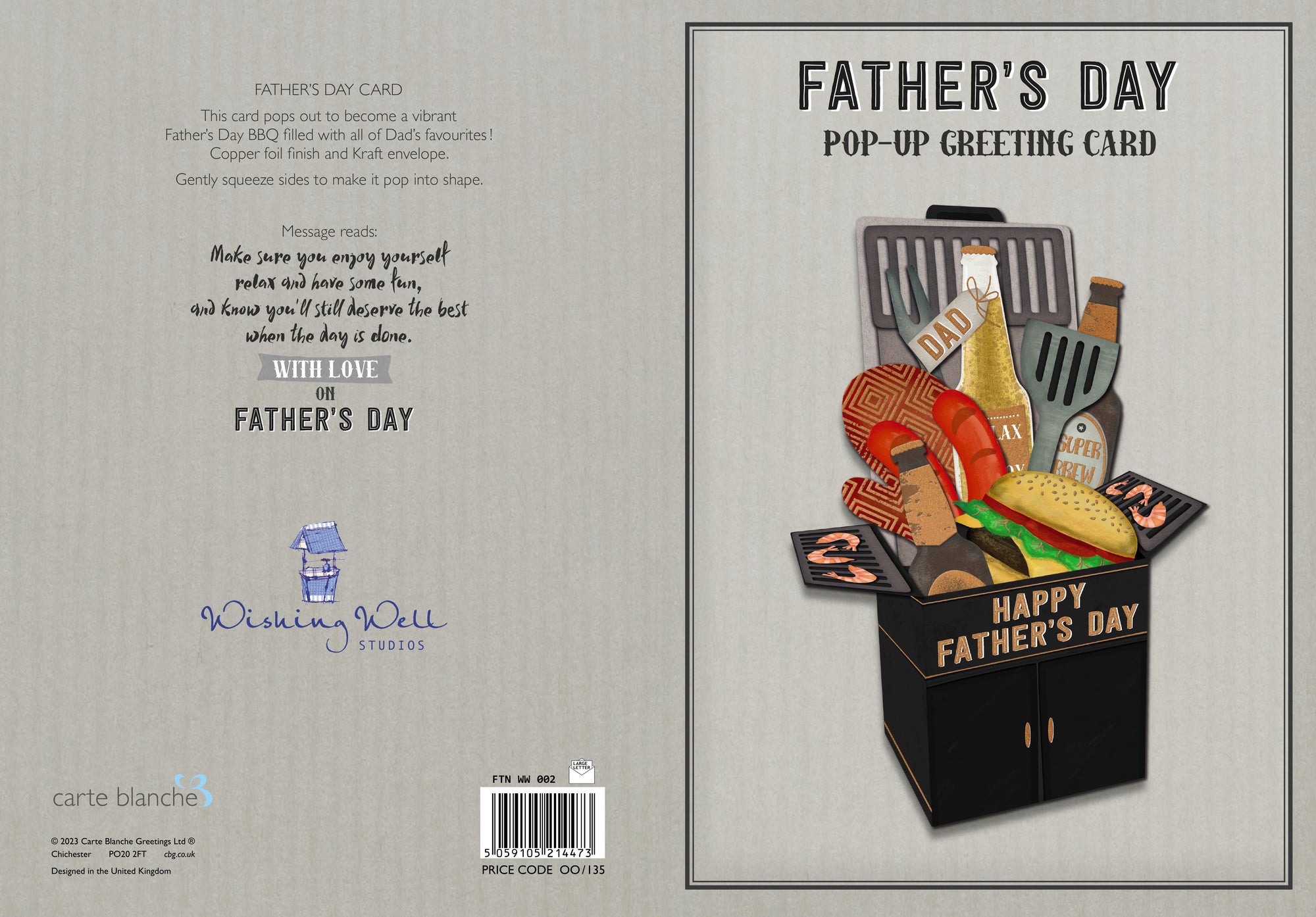 Wishing Well Pop up BBQ Father's Day Card 7x10