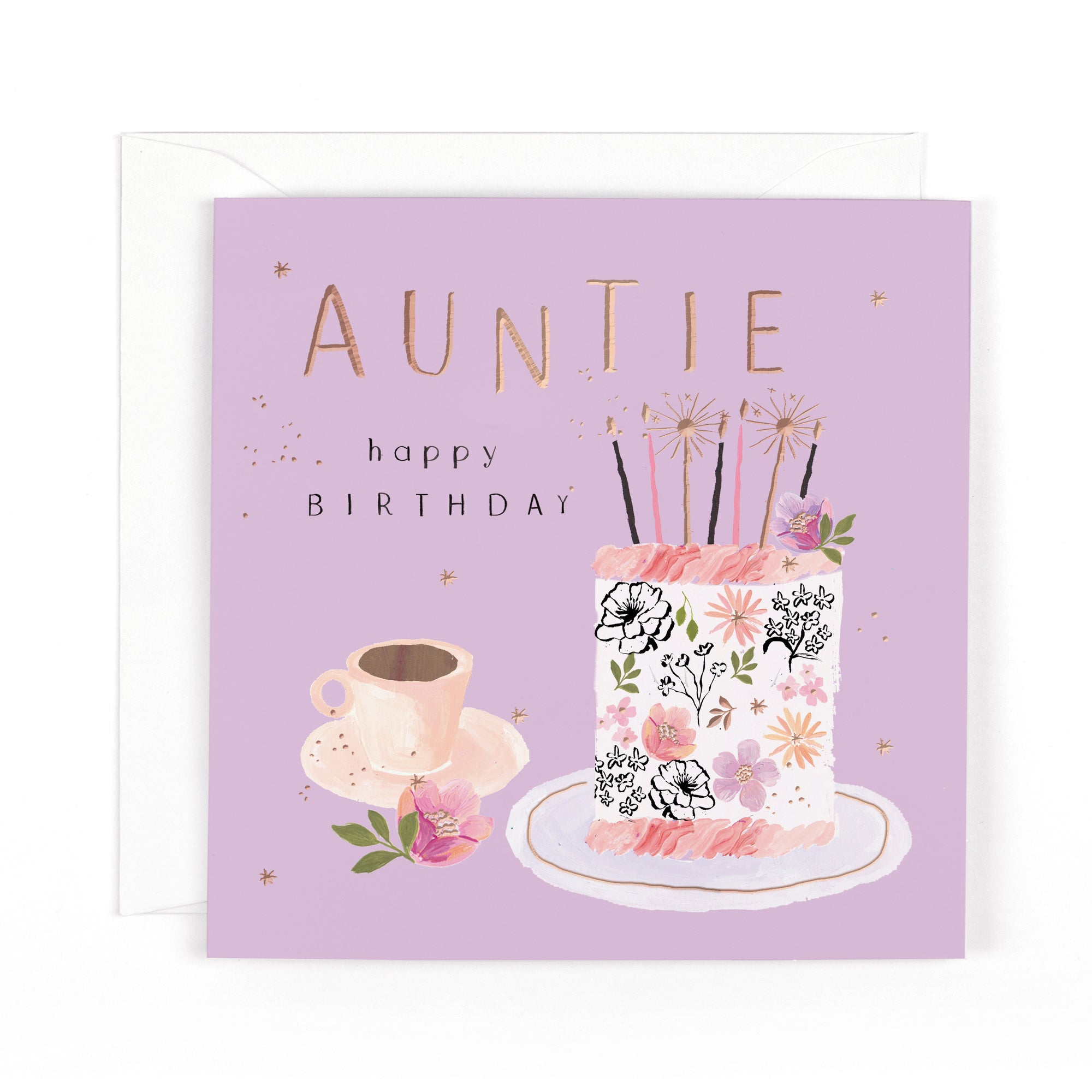 Hotchpotch Luxury Foiled Birthday Card For Auntie - Contemporary Design, 6 X 6 Inches