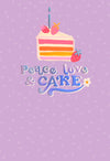 Peace, Love & Cake Greetings Card From The Funky Town Collection by Hotchpotch London