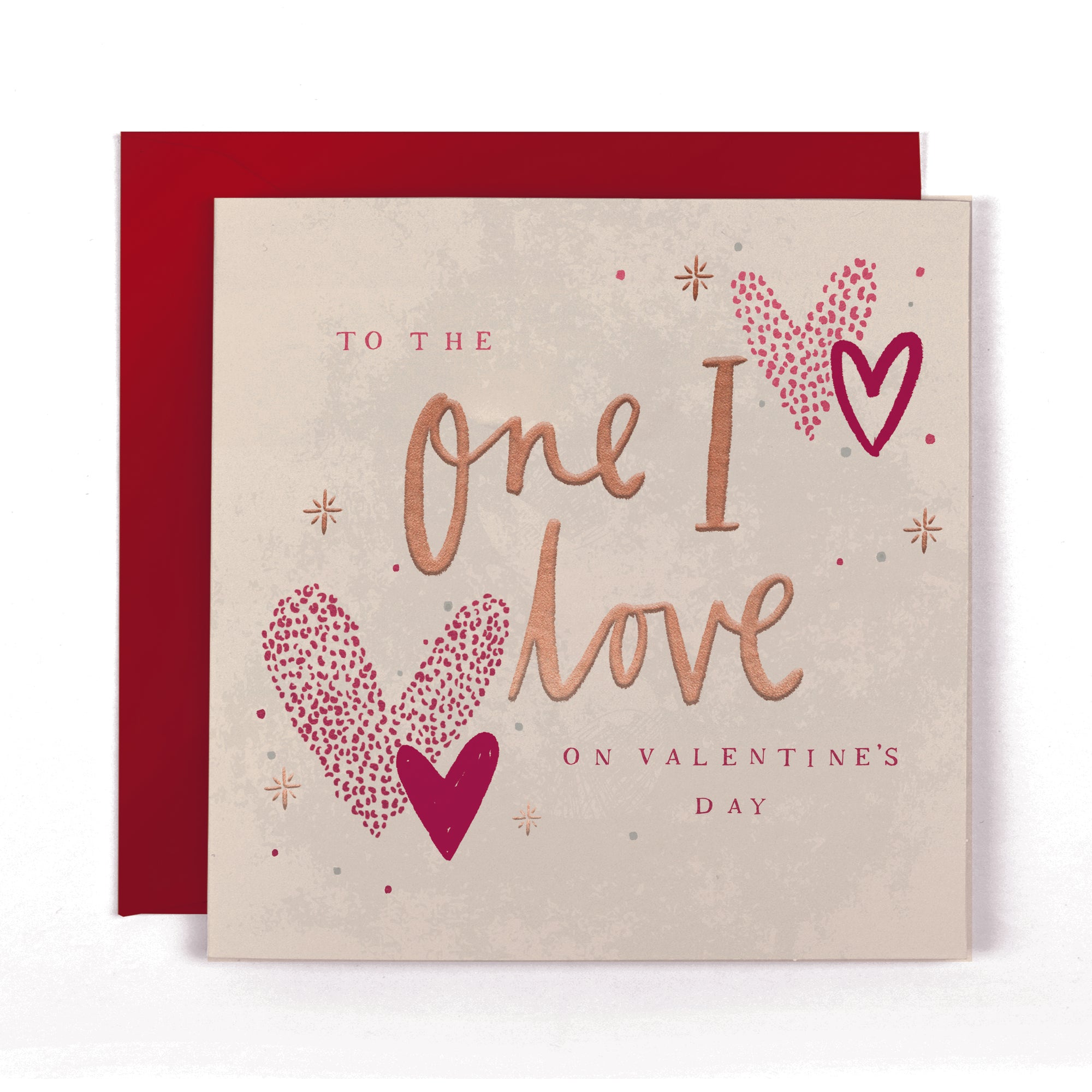 Stunning Foiled Valentine's Day Card 'To The One I Love' With Bespoke Dotty Envelope - Anise Greeting Card by Hotchpotch London Size 6 x 6 inches