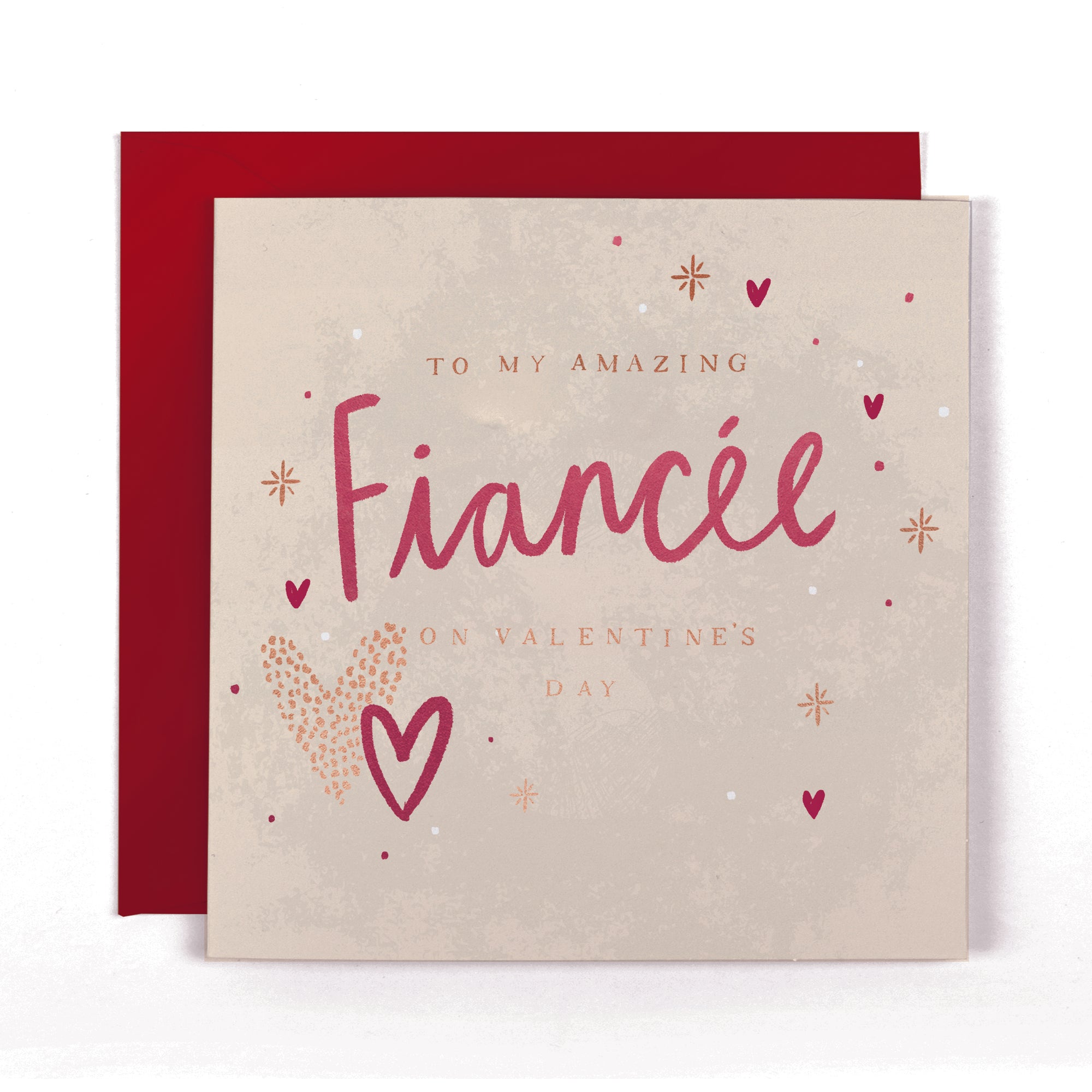 Stunning Foiled Valentine's Day Card For Amazing Fiancée With Bespoke Dotty Envelope - Anise Greeting Card by Hotchpotch London Size 6 x 6 inches