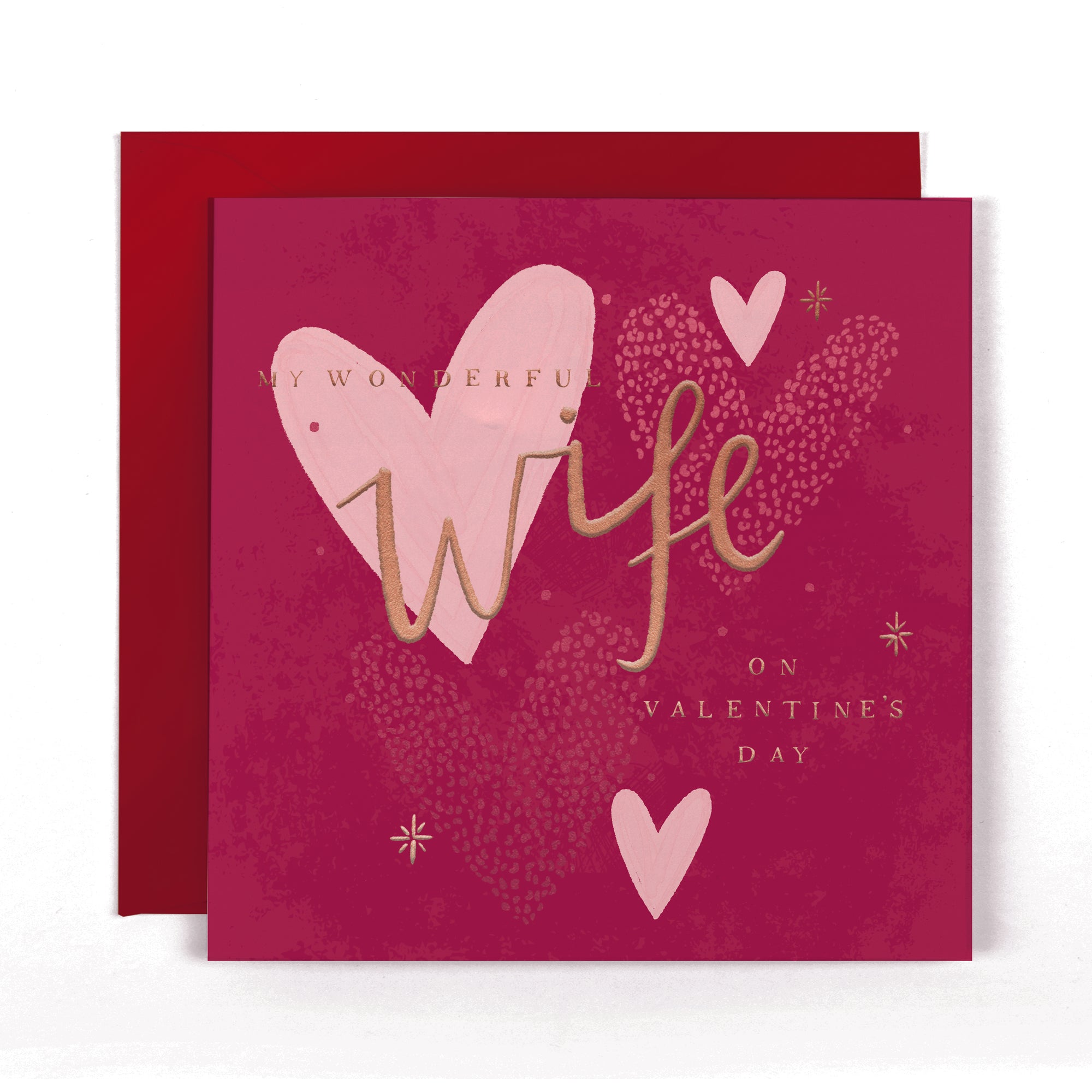 Stunning Foiled Valentine's Day Card For Wonderful Wife With Bespoke Dotty Envelope - Anise Greeting Card by Hotchpotch London Size 6 x 6 inches