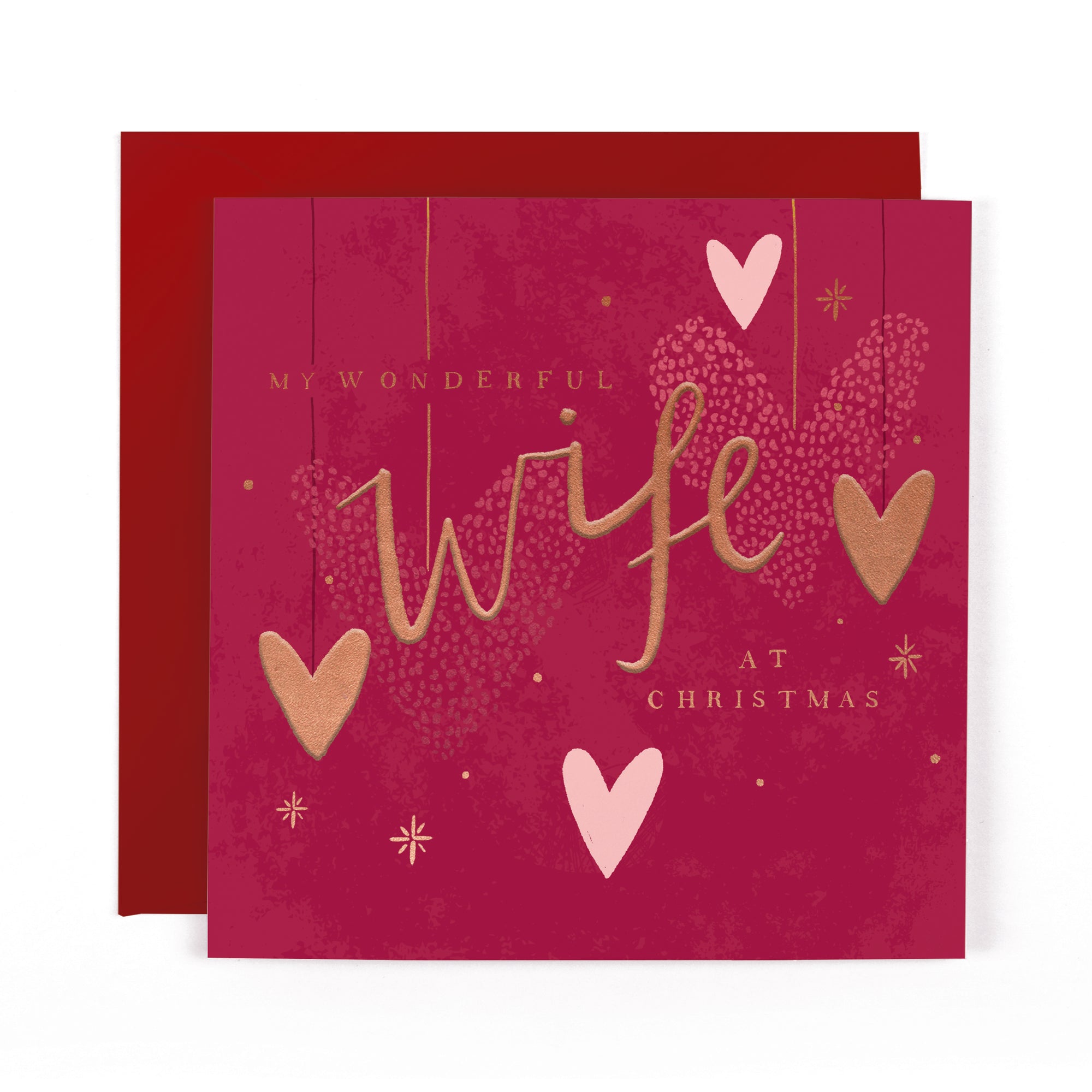Hotchpotch Luxury Christmas Card To A Wonderful Wife, Christmas Hearts, Modern Contemporary Greeting Card From Hotchpotch, 6 X 6 Inches