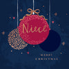 Hotchpotch Luxury Christmas Card To Your Niece, Christmas Baubles, Modern Contemporary Greeting Card From Hotchpotch, 6 X 6 Inches