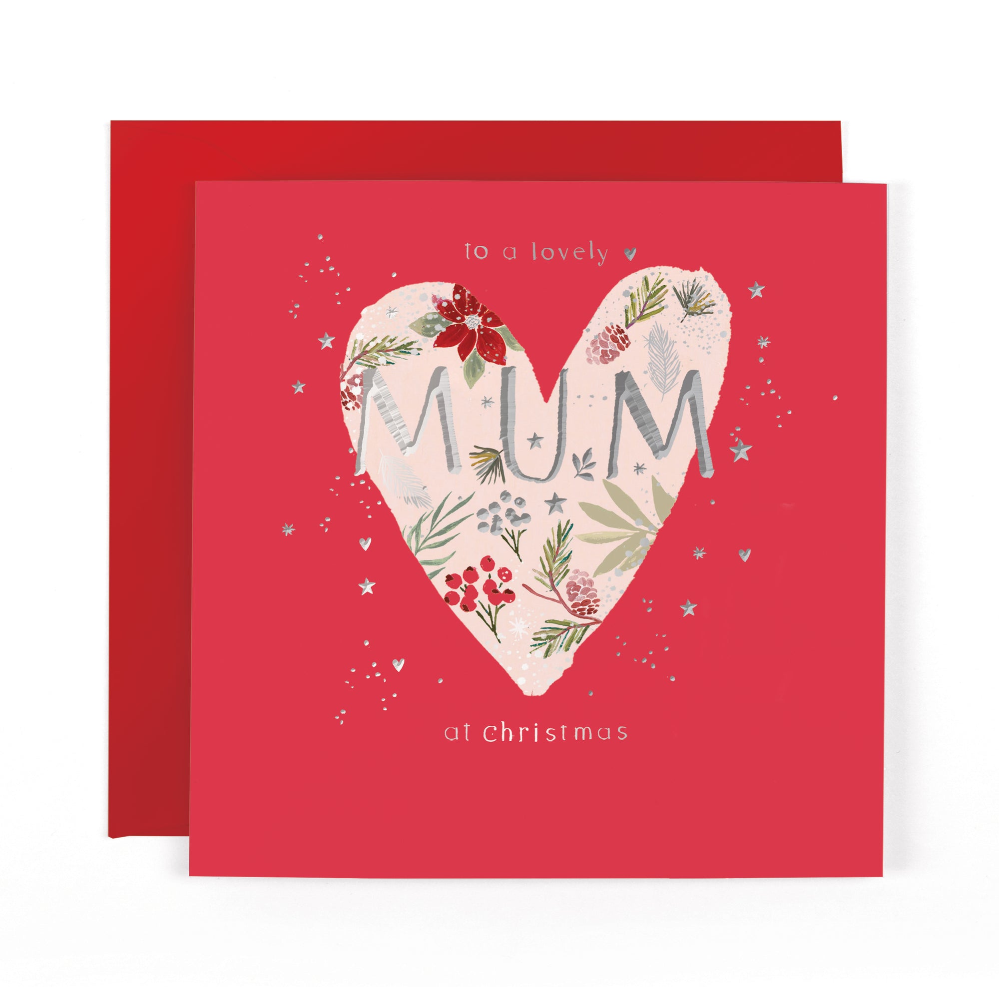 Hotchpotch Luxury Christmas Card To A Lovely Mum, Large Botanical Heart 6 x 6 Inches