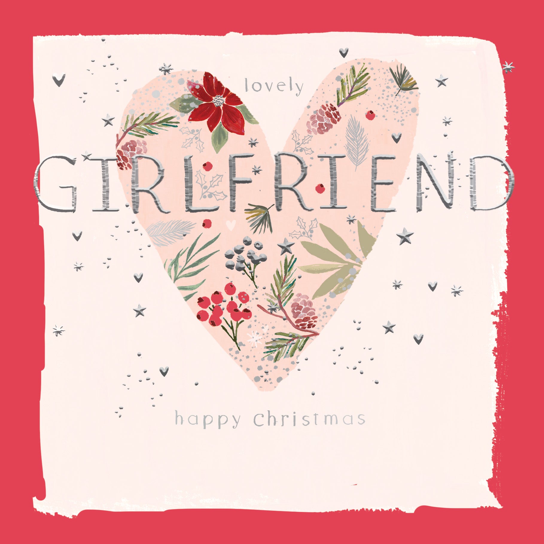 Hotchpotch Luxury Christmas Card To A Lovely Girlfriend, Large Botanical Heart, 6 x 6 Inches