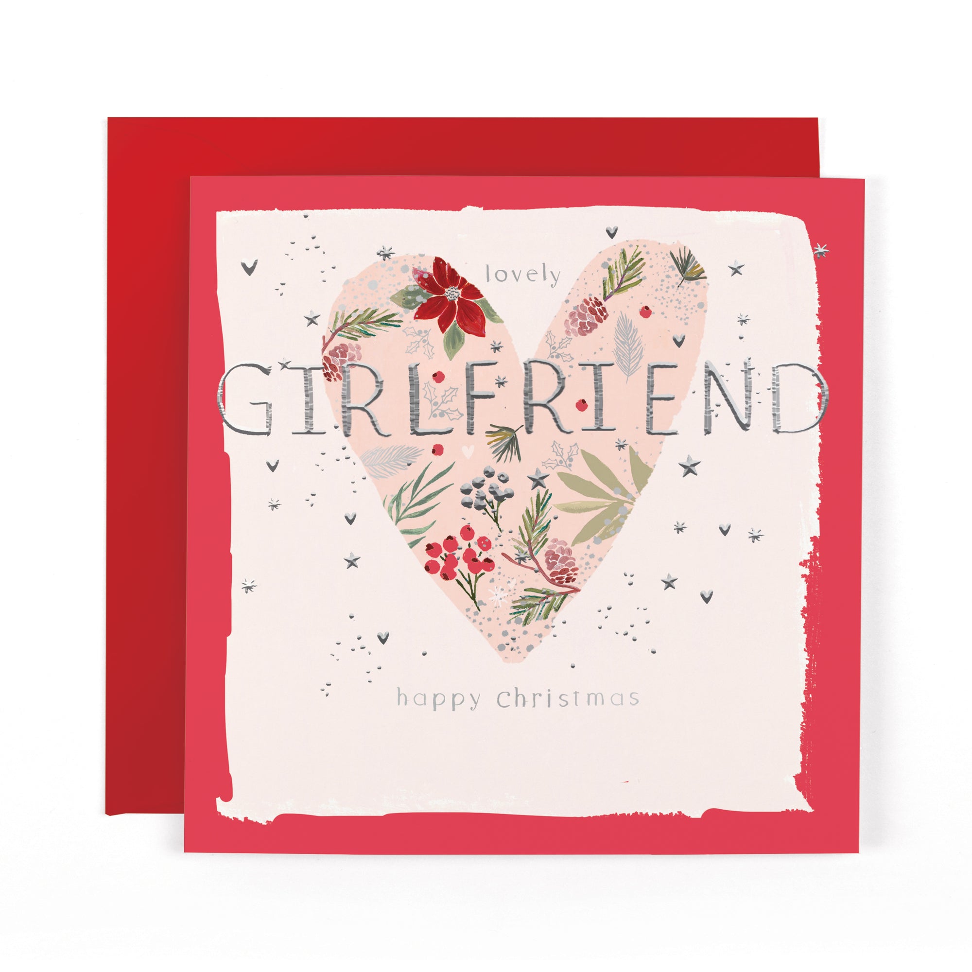 Hotchpotch Luxury Christmas Card To A Lovely Girlfriend, Large Botanical Heart, 6 x 6 Inches