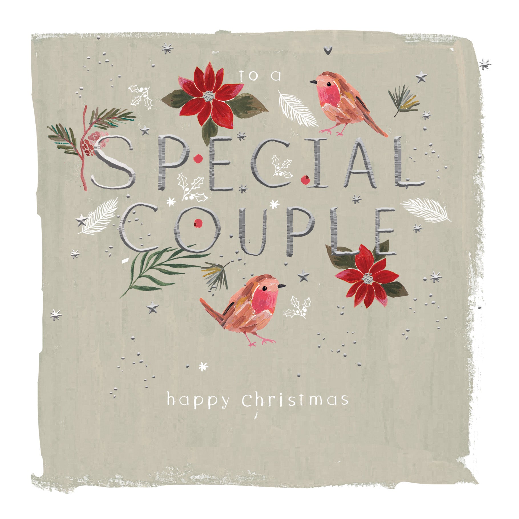 Hotchpotch Luxury Christmas Card To A Special Couple, Two Robins Among Poinsettias, 6 x 6 Inches