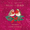 Hotchpotch Luxury Christmas Card, Merry Christmas To A Special Mum And Dad, Two Festive Robins, 6 x 6 Inches