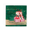 Hotchpotch Luxury Christmas Card, Merry Christmas To A Brilliant Brother, Stack Of Presents With Nutcracker Gift Tag, 6 x 6 Inches
