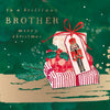 Hotchpotch Luxury Christmas Card, Merry Christmas To A Brilliant Brother, Stack Of Presents With Nutcracker Gift Tag, 6 x 6 Inches