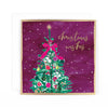 Hotchpotch Luxury Christmas Card, Christmas Wishes, Decorated Tree With Fuchsia Bow, 6 x 6 Inches