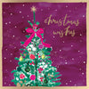 Hotchpotch Luxury Christmas Card, Christmas Wishes, Decorated Tree With Fuchsia Bow, 6 x 6 Inches