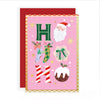 Hotchpotch Luxury Christmas Card Ho Ho Ho Santa, Festive Icons On Pink With Gold Foil Detail, Modern Contemporary Greeting Card From Hotchpotch, 4 x 6 inches