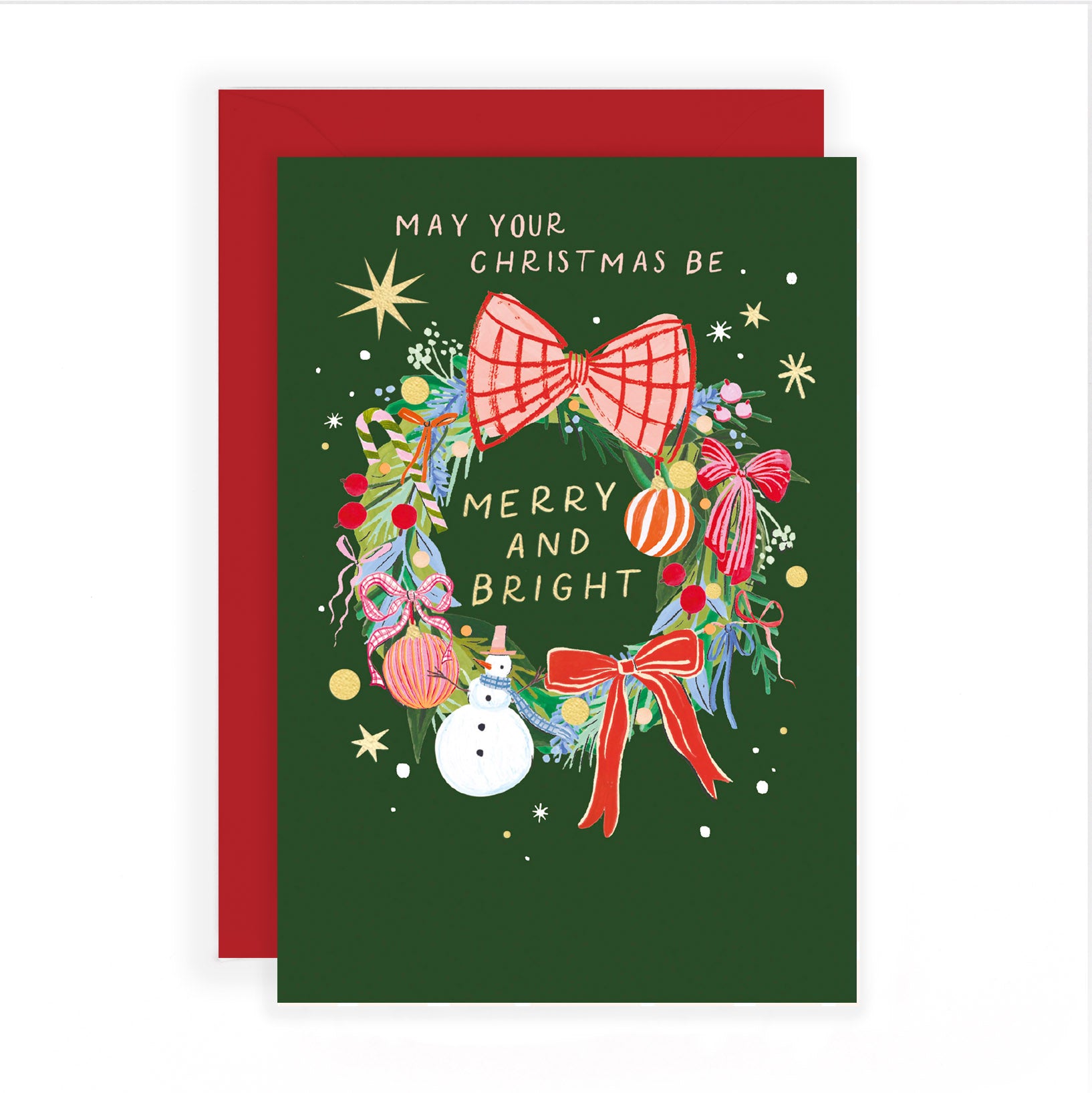 Luxury Christmas Card May Your Christmas Be Merry And Bright With Festive Wreath, Modern Contemporary Greeting Card From Hotchpotch, 4 X 6 Inches