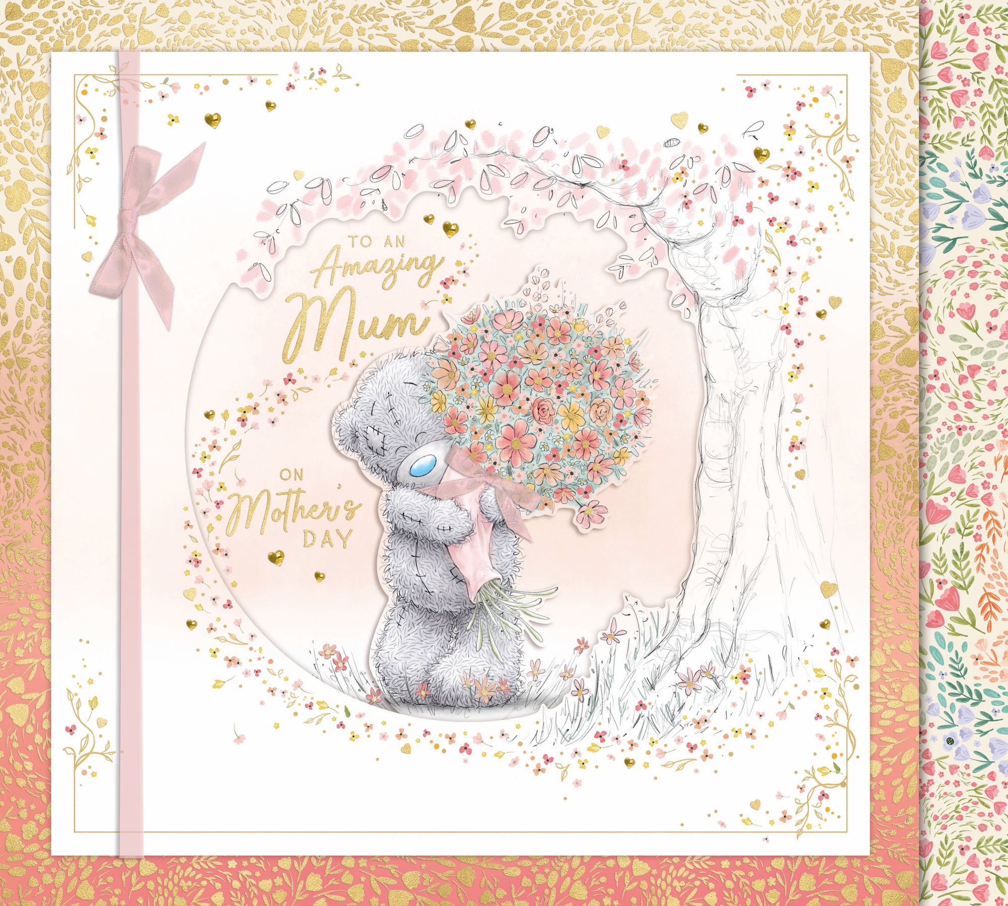 Luxury Handmade Me to You Mother's Day Card With Keepsake Box, Tatty Teddy Bear With Bouquet  - Official Collection 12 x 14 inches