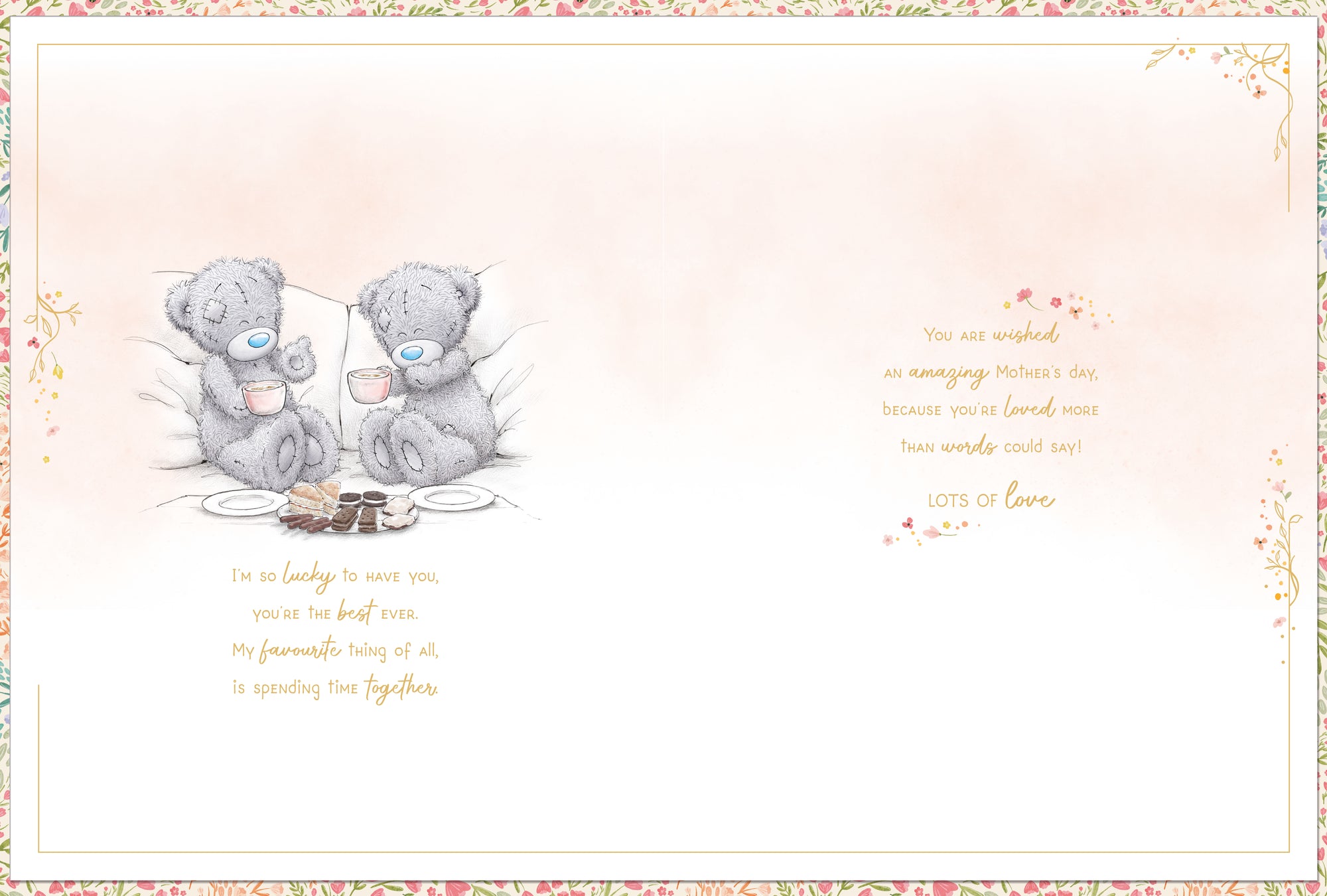 Luxury Handmade Me to You Mother's Day Card With Keepsake Box, Tatty Teddy Bears Sharing Tea  - Official Collection 9 x 12 inches