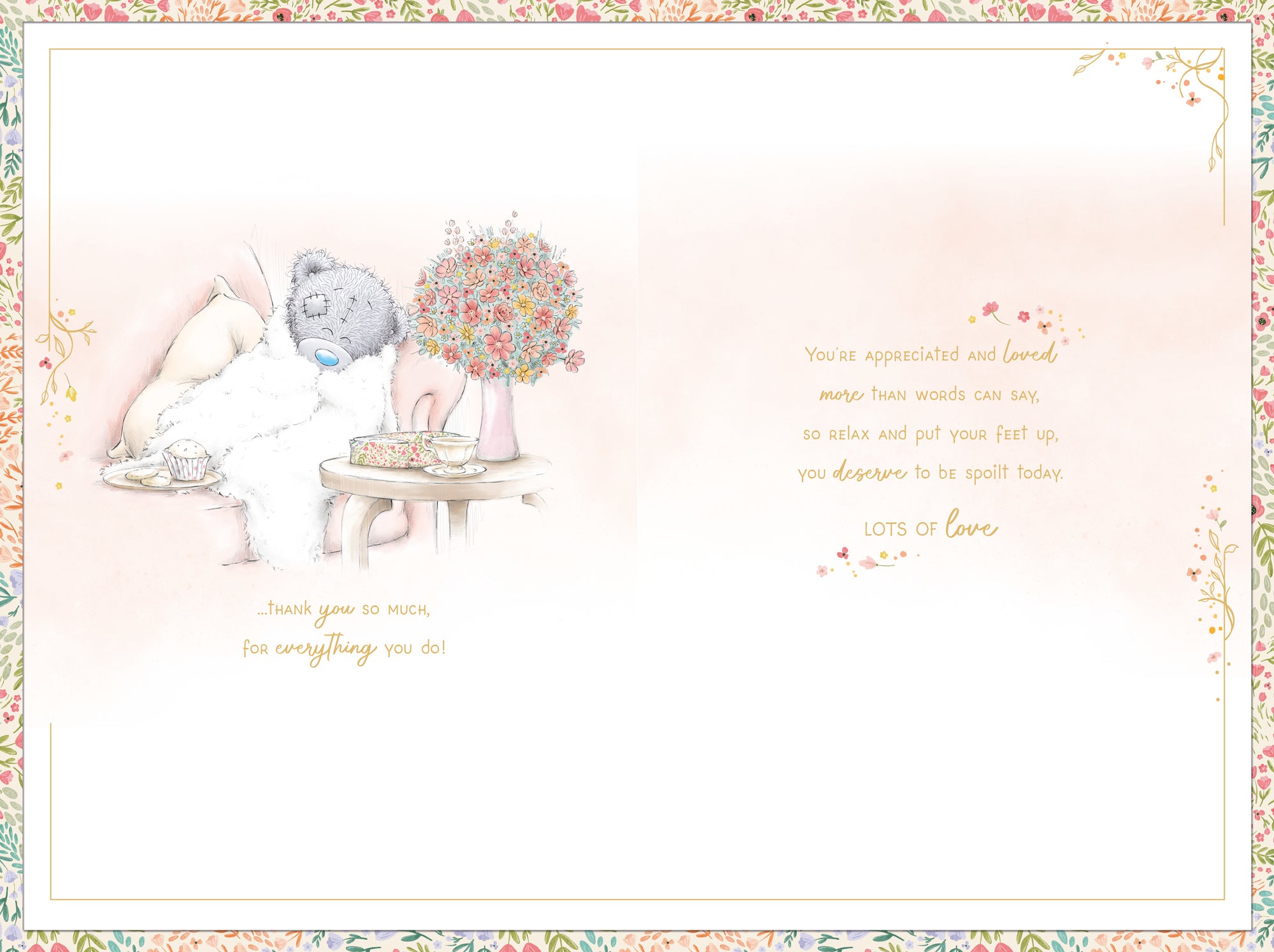 Me to You Tatty Teddy Bear At Gate With Flowers Luxury Gold Foil Mother's Day Card, 6 X 9 Inches - Official Collection