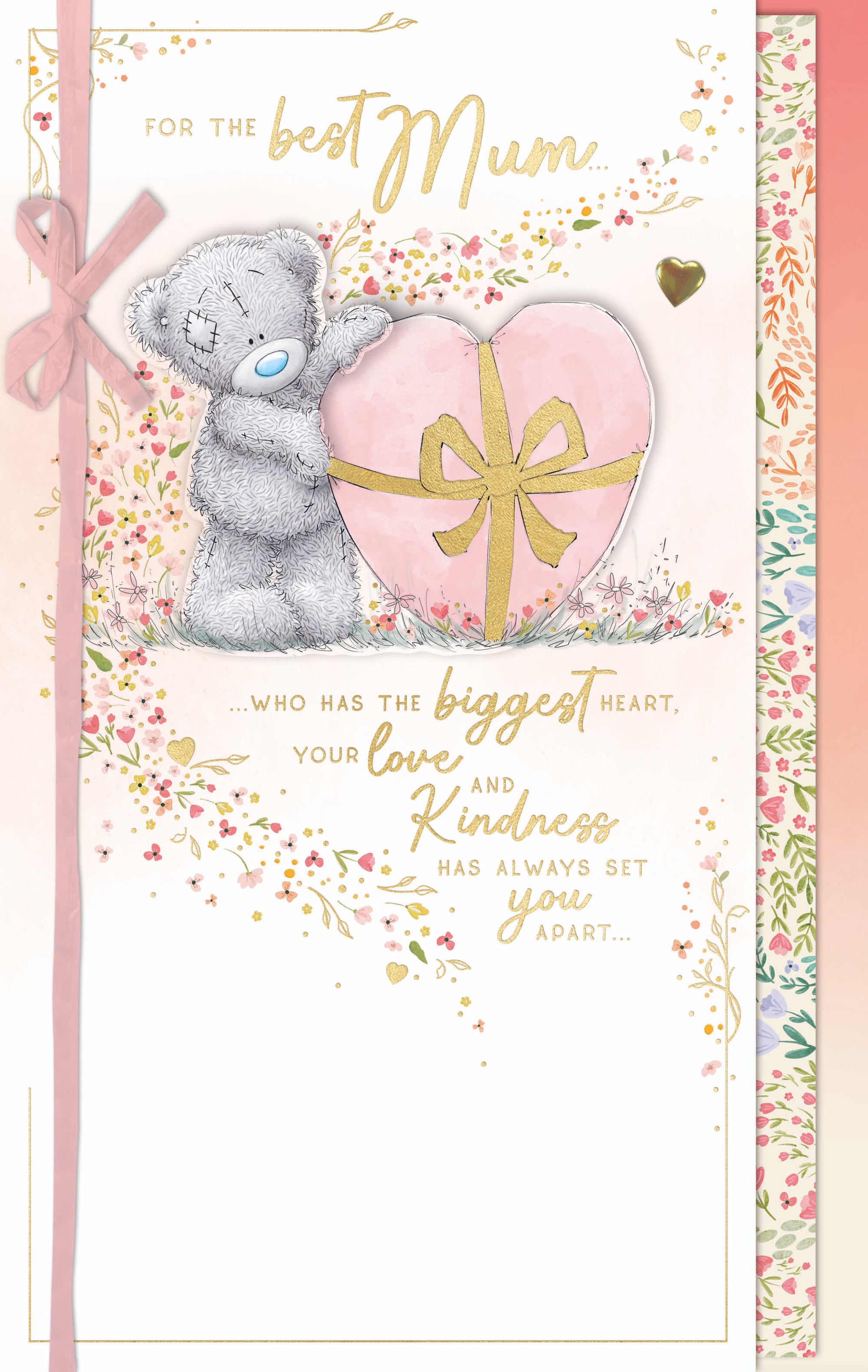 Me to You Tatty Teddy 'For The Best Mum' Luxury Gold Foil Hand Finished Mother's Day Card With Bow, 7 X 11 Inches - Official Collection