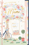 Luxury Hand Finished Mother's Day Card For A Special Mum, Bicycle And Flowers With Raffia Bow And Foil Detail, By Wishing Well Studios, Size 7 x 11 Inches