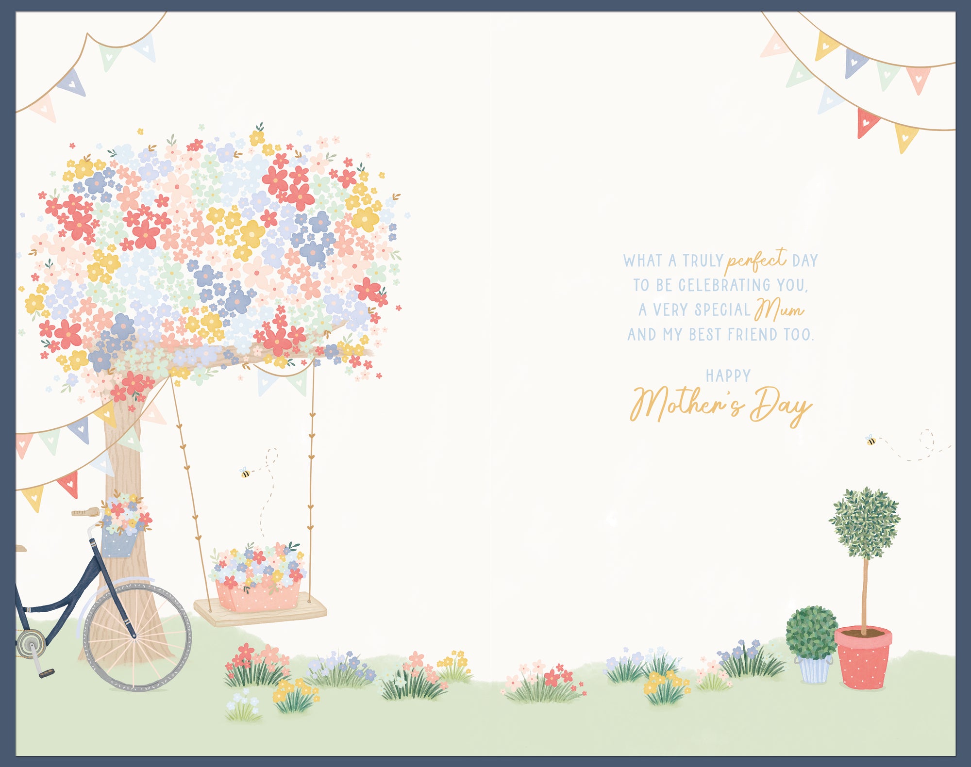 Luxury Hand Finished Mother's Day Card For A Special Mum, Bicycle And Flowers With Raffia Bow And Foil Detail, By Wishing Well Studios, Size 7 x 11 Inches