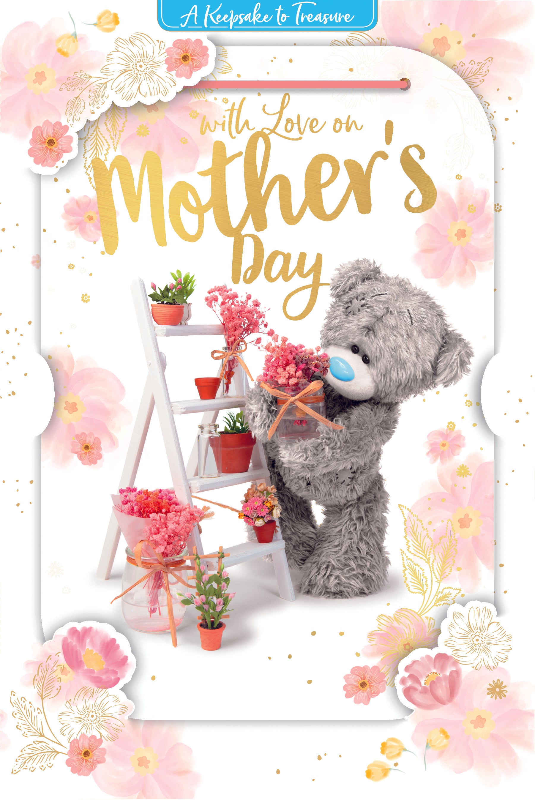 Me to You Tatty Teddy Mother's Day 3D Keepsake Card, Tatty Teddy With Plant Ladder, 6 x 9