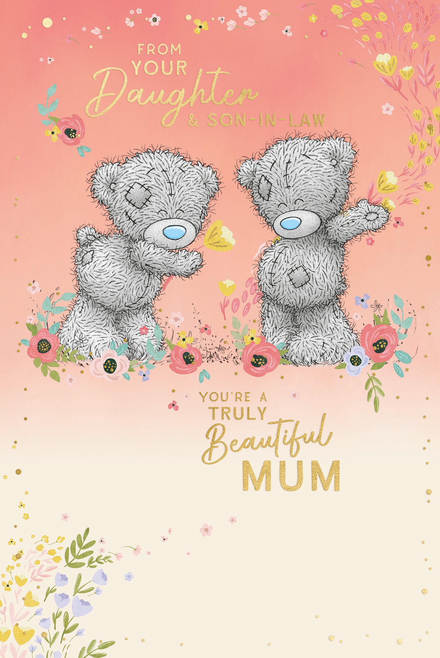 Me to You Tatty Teddy 'From Your Daughter And Son-In-Law' Luxury Gold Foil Mother's Day Card, 6 X 9 Inches - Official Collection