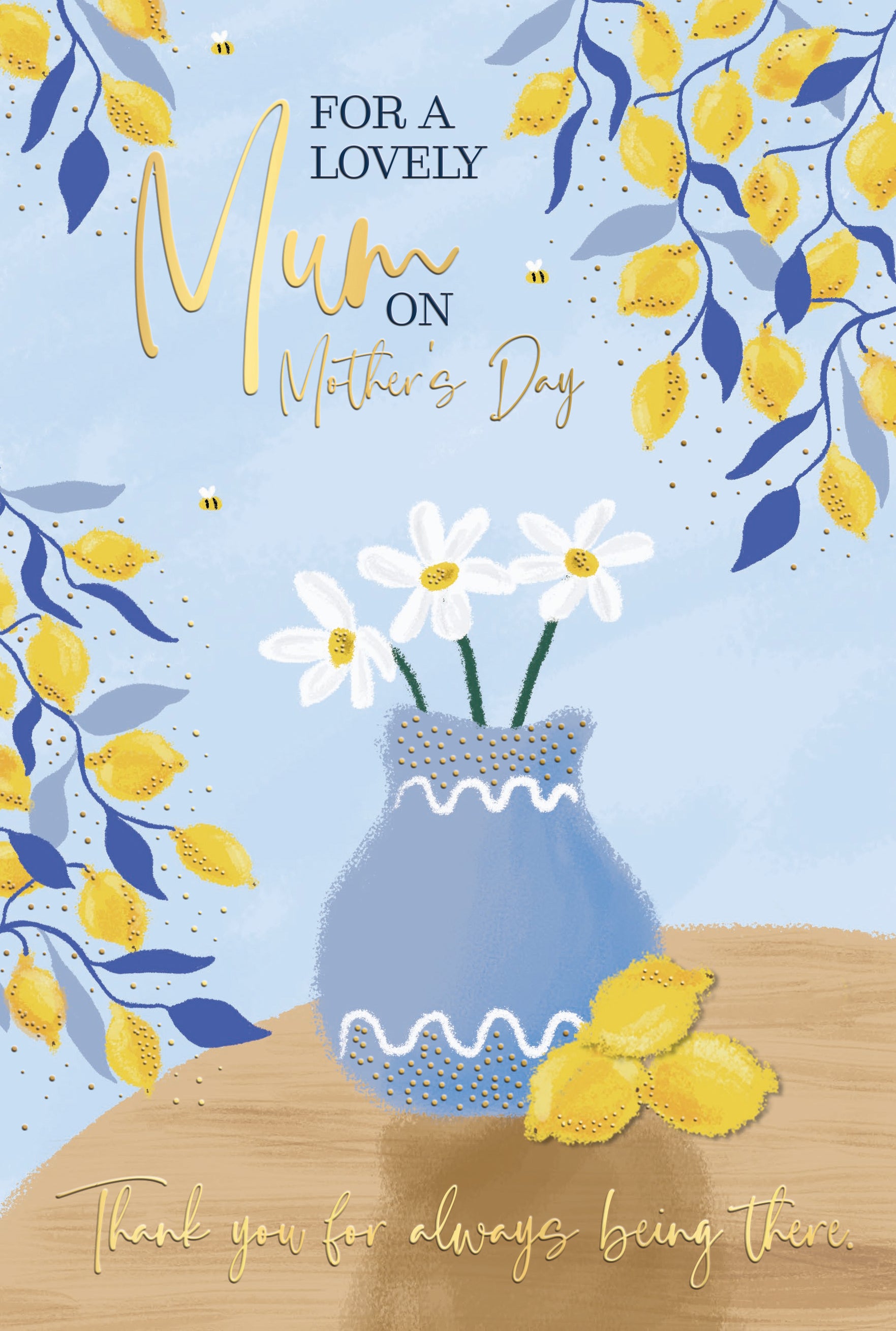 Stunning Mother's Day Card For Mum With Lemon Motif And Paper Insert by Wishing Well Studios, Size 6 x 9 Inches
