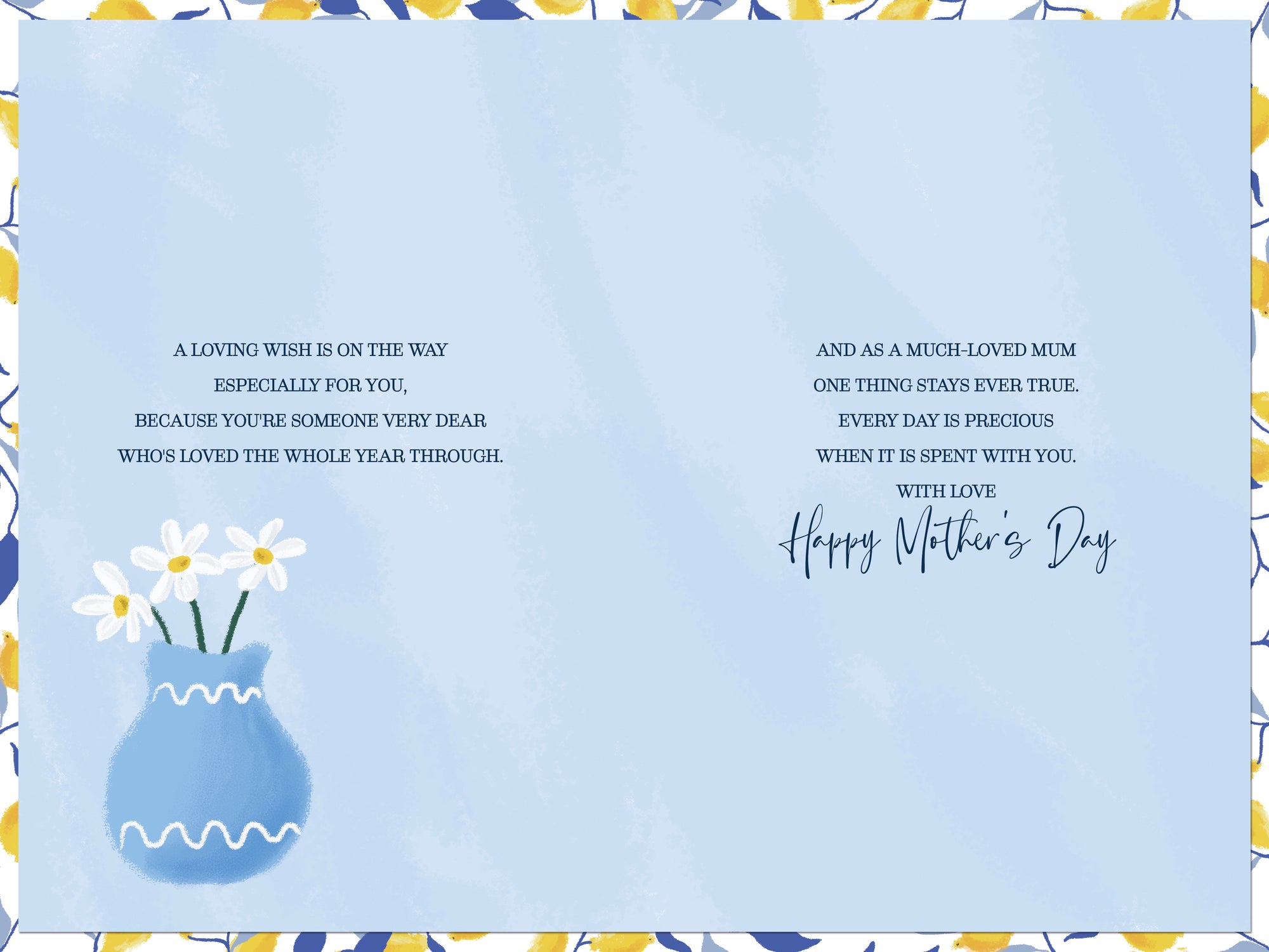 Stunning Mother's Day Card For Mum With Lemon Motif And Paper Insert by Wishing Well Studios, Size 6 x 9 Inches