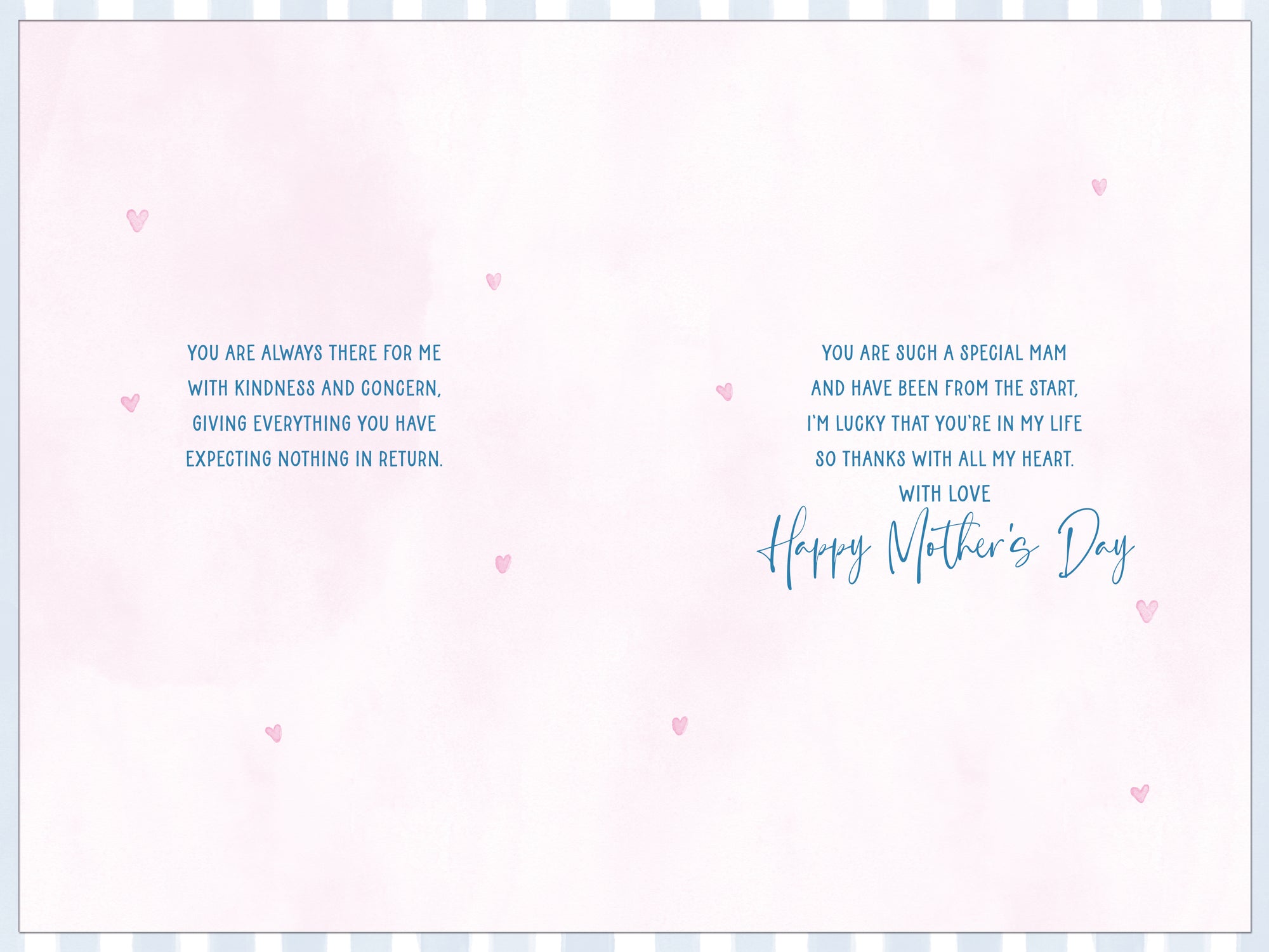 Beautiful Mother's Day Card For Mam With Flowers, Blue Stripes And Paper Insert by Wishing Well Studios, Size 6 x 9 Inches