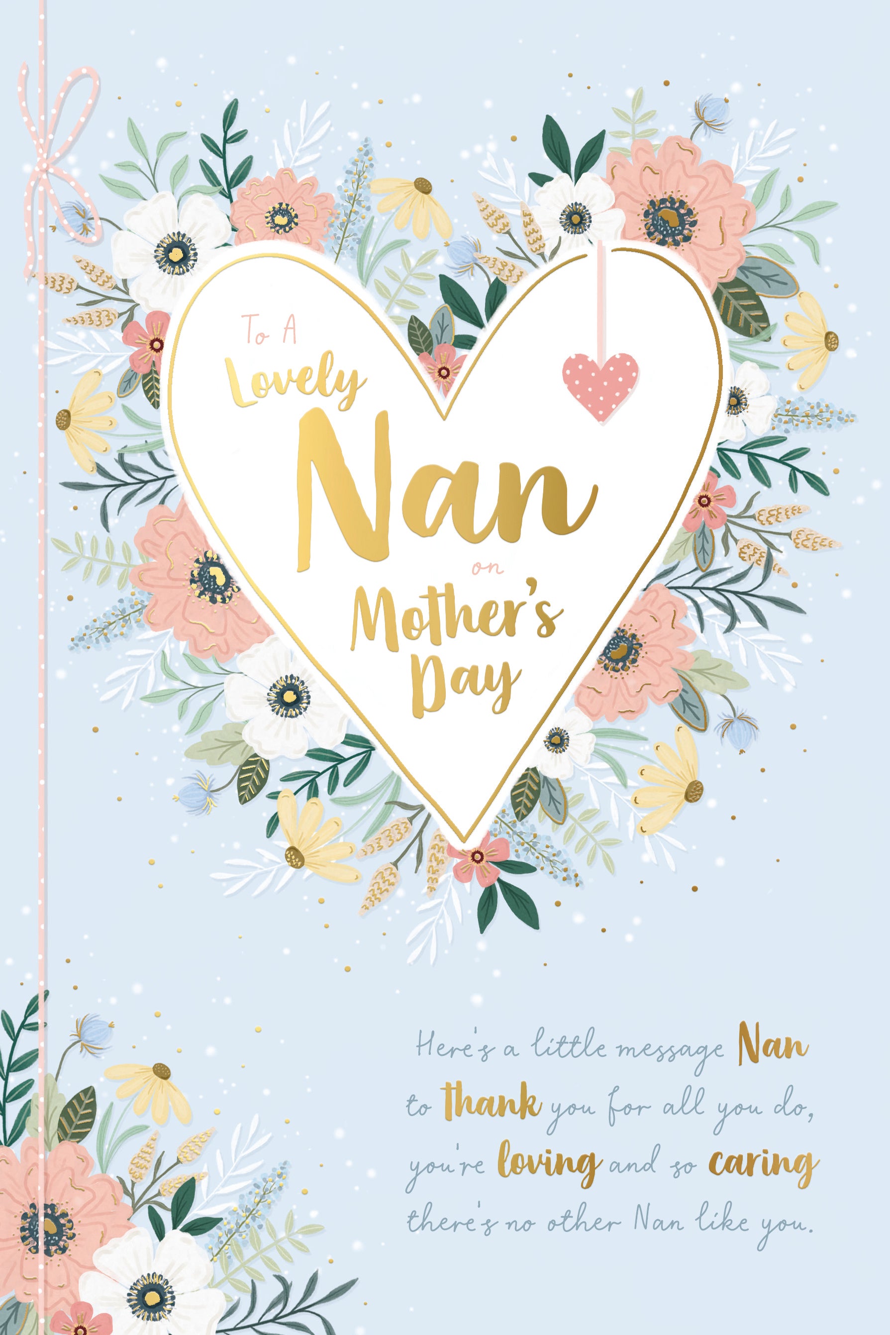 Beautiful Mother's Day Card For Nan With Floral Design And Paper Insert by Wishing Well Studios, Size 6 x 9 Inches