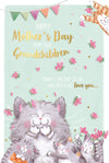 Luxury Mother's Day Card From The Grandchildren, Cats And Flowers Gold Foil Finish - By Wishing Well Studios, Size  6 X 9 Inches
