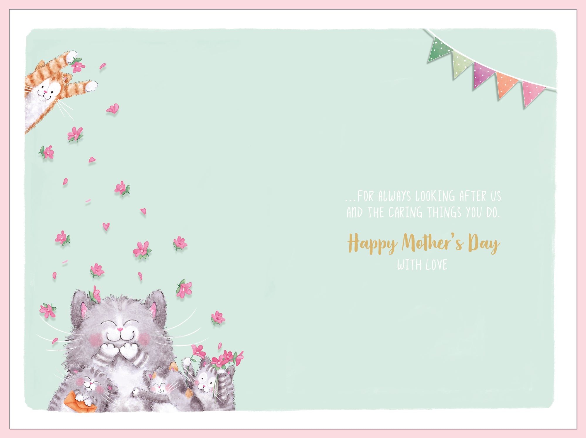Luxury Mother's Day Card From The Grandchildren, Cats And Flowers Gold Foil Finish - By Wishing Well Studios, Size  6 X 9 Inches