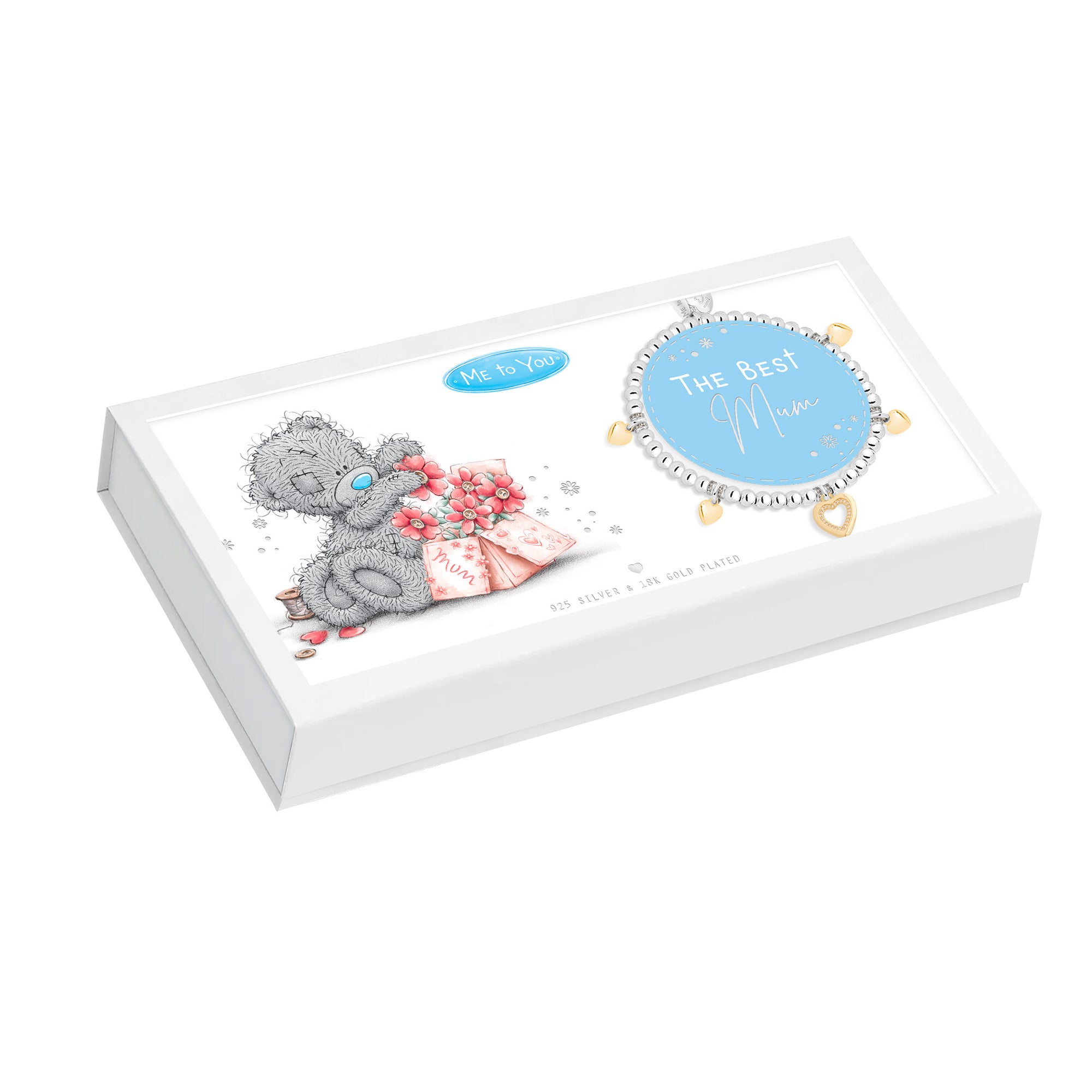 Gift set with a Tatty Teddy illustrated gift box and bracelet on a white background