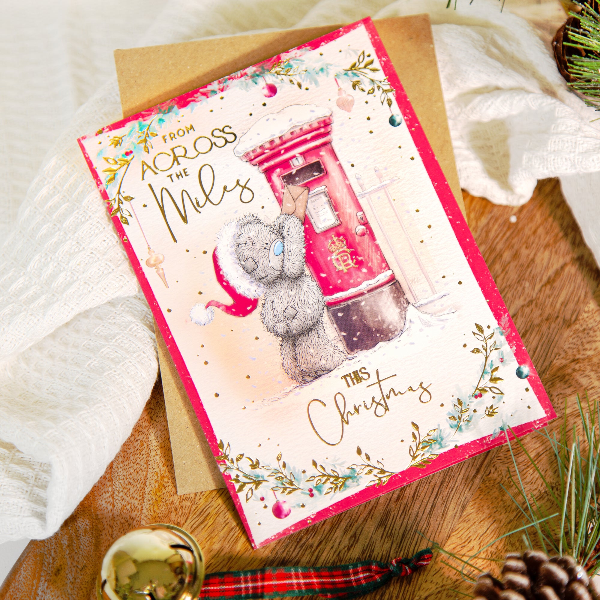 Me to You Tatty Teddy Christmas Card From Across The Miles, Tatty Teddy Posting A Letter,  5 x 7 Inches - Official Collection