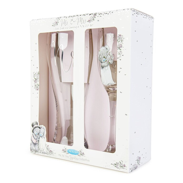 Me to You Tatty Teddy Mr & Mrs Beer Glass and Champagne Flute Gift Set