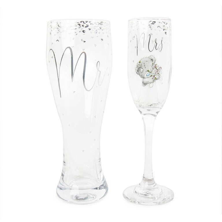 Me to You Tatty Teddy Mr & Mrs Beer Glass and Champagne Flute Gift Set