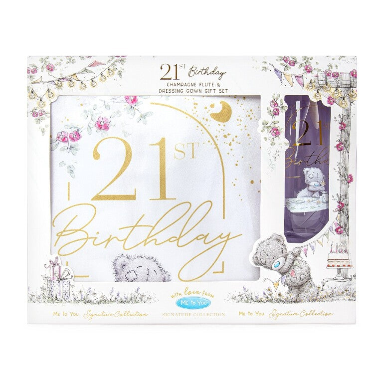 Me to You Tatty Teddy Champagne Flute and Dressing Gown 21st Birthday Gift Set - Official Signature Collection