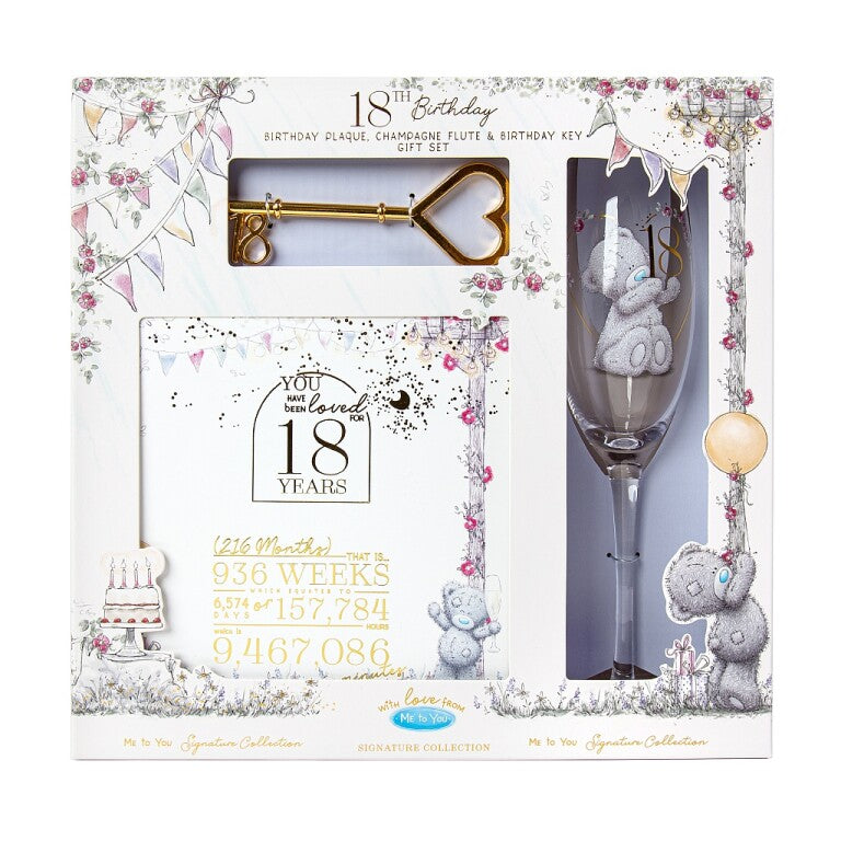 Me to You Tatty Teddy 18th Plaque, Glass and Key Gift Set- Official Signature Collection
