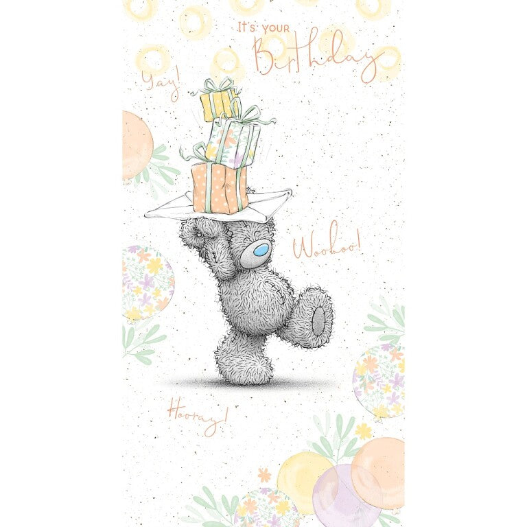 Me to You Birthday Card Tatty Teddy Balancing Gifts