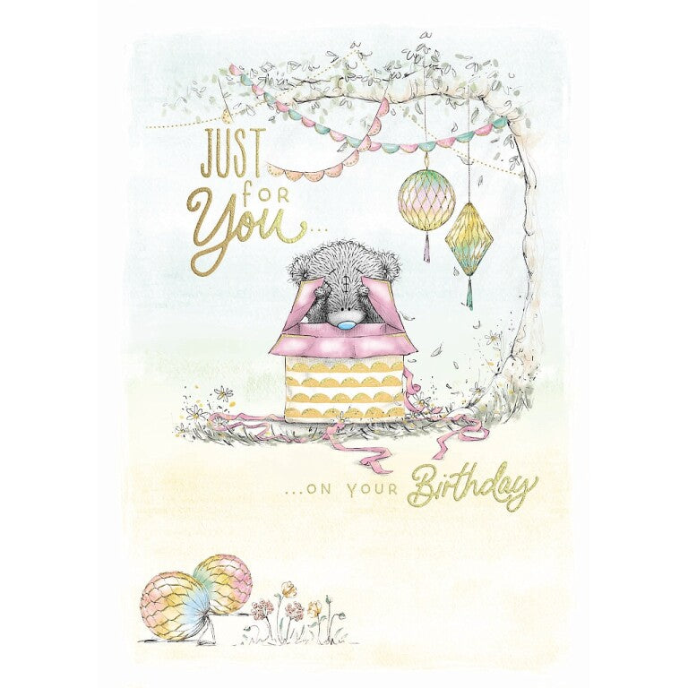 Me to You Birthday Card Tatty Teddy Peeking At Gift